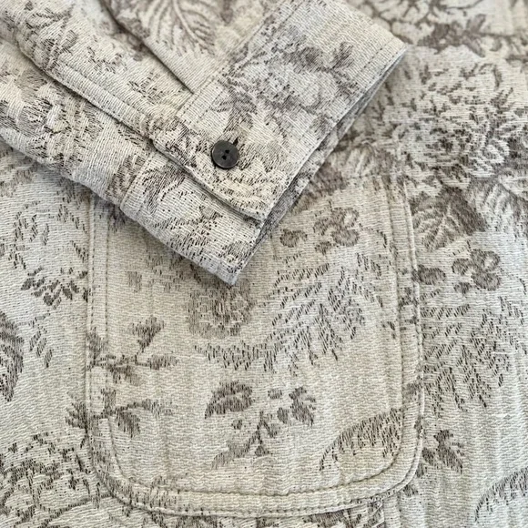 J JILL XL VTG Jacquard Hemp Cotton Button Front Collared Jacket • Ivory Beige - Picture 7 of 12